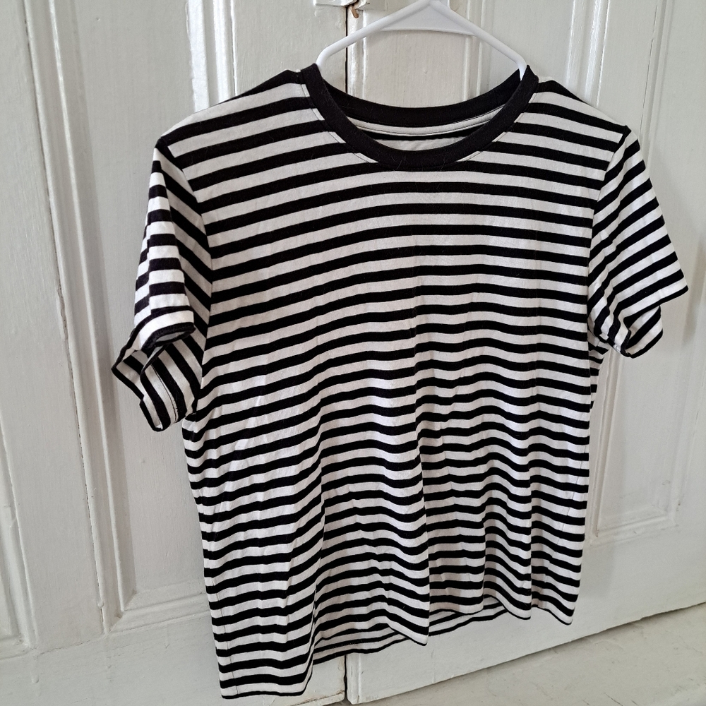 Everlane Black and Cream Striped Tee